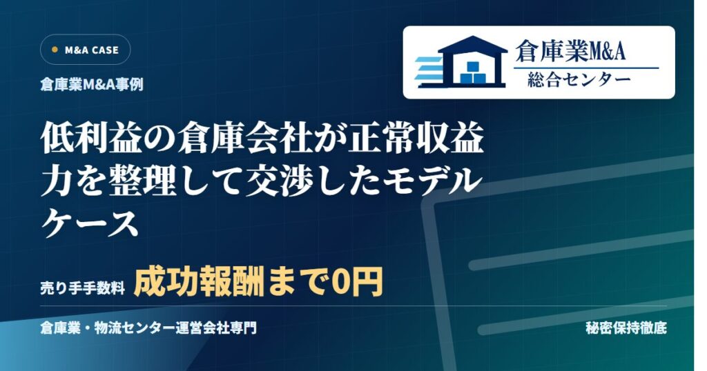 低利益の倉庫会社が正常収益力を整理して交渉したモデルケースのアイキャッチ画像