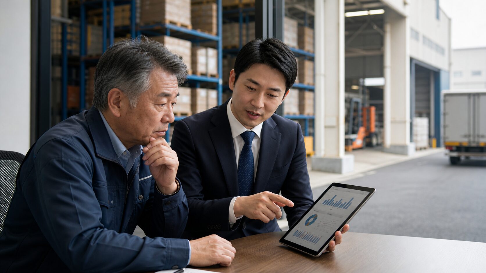 倉庫会社の企業価値診断を行う相談風景