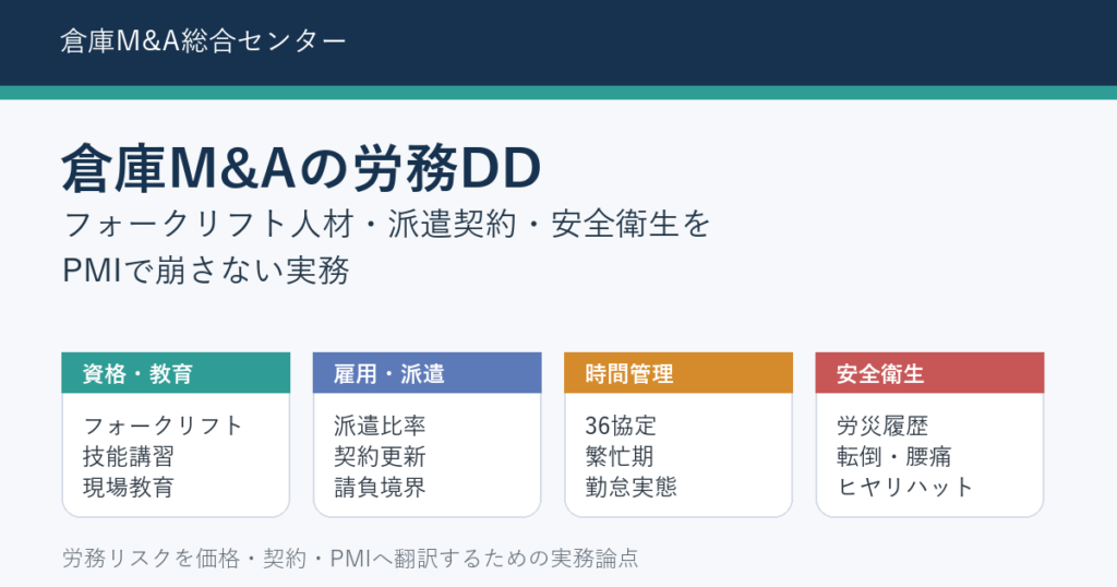 倉庫M&Aの労務DDとフォークリフト人材・派遣契約・安全衛生の確認ポイント