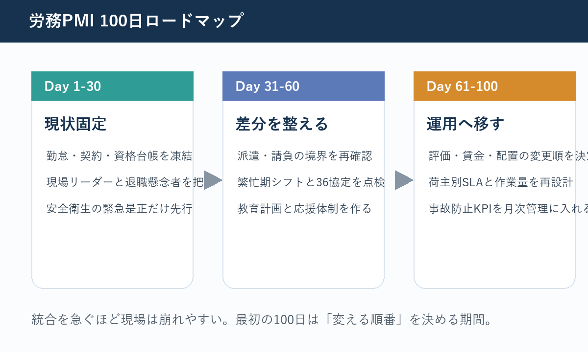 倉庫M&A後100日で労務統合を進めるPMIロードマップ
