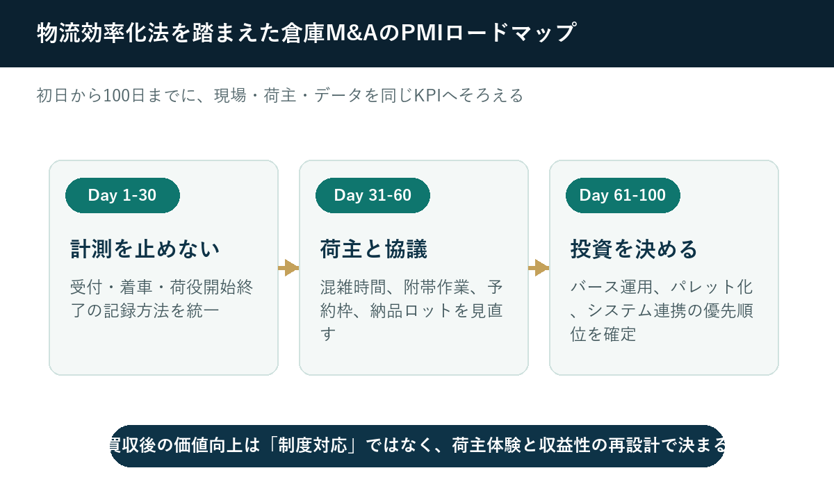 物流効率化法を踏まえた倉庫M&AのPMIロードマップ