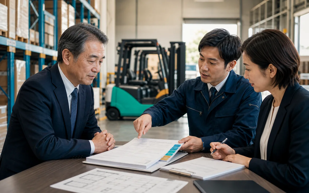 倉庫会社の所長や従業員への引き継ぎ計画を確認するビジュアル